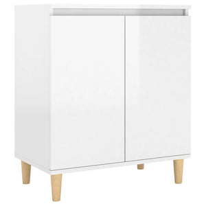 Sideboard&Solid Wood Legs High Gloss White 60X35x70cm Engineered