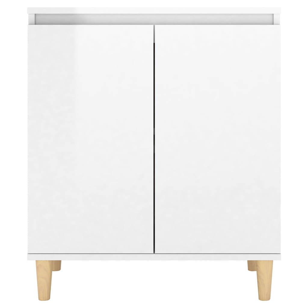 Sideboard&Solid Wood Legs High Gloss White 60X35x70cm Engineered