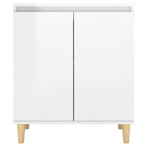 Sideboard&Solid Wood Legs High Gloss White 60X35x70cm Engineered