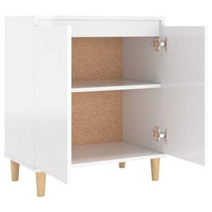 Sideboard&Solid Wood Legs High Gloss White 60X35x70cm Engineered