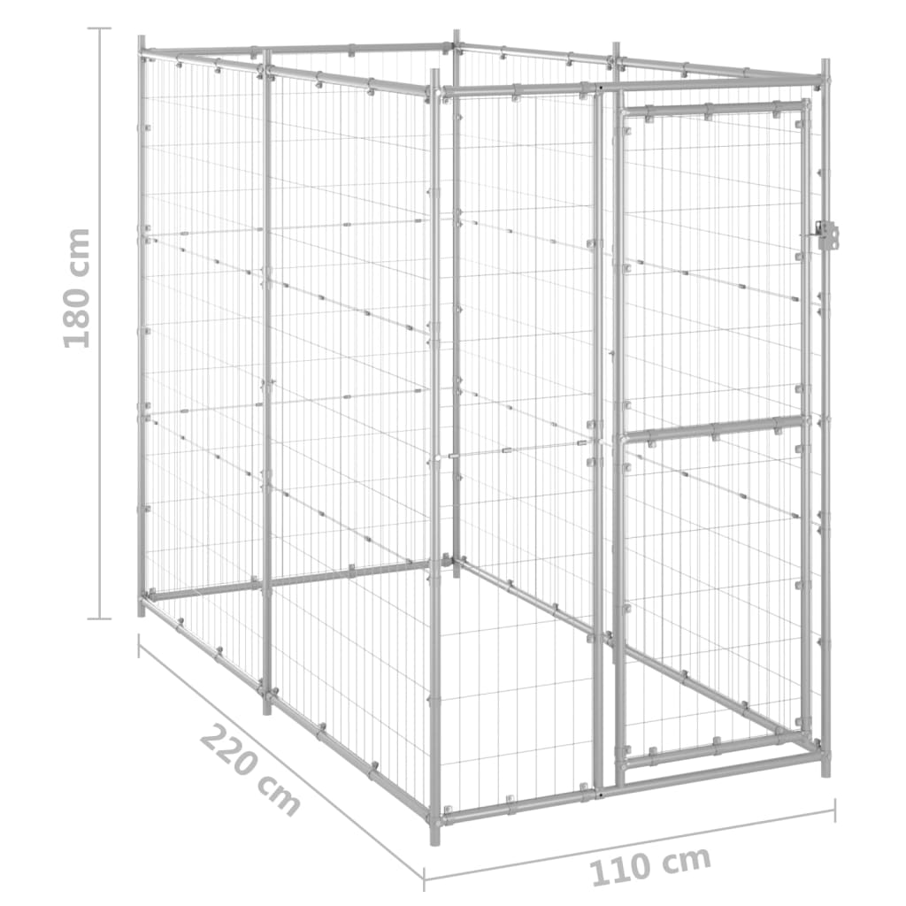 Outdoor Dog Kennel Galvanised Steel 110X220x180 Cm