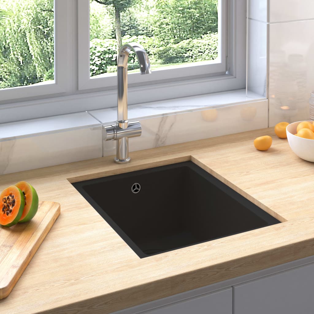 Kitchen Sink With Overflow Hole Black Granite