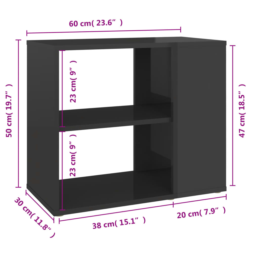 Side Cabinet High Gloss Grey 60X30x50 Cm Engineered Wood