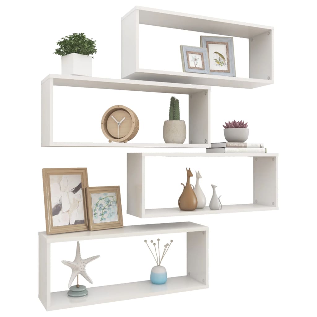 Wall Cube Shelves 4 Pcs High Gloss White 60X15x23 Cm Engineered Wood