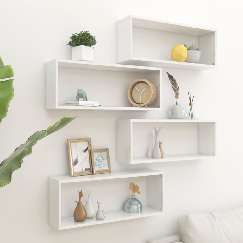 Wall Cube Shelves 4 Pcs High Gloss White 60X15x23 Cm Engineered Wood