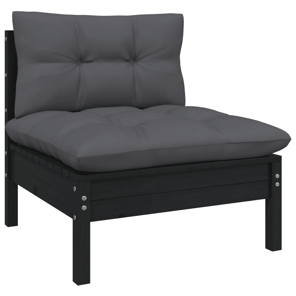 3 Piece Garden Lounge Set With Cushions Black Solid Pinewood