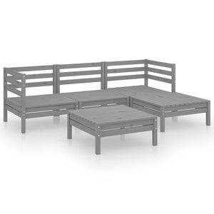 5 Piece Garden Lounge Set Solid Pinewood Grey