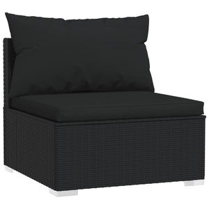 3-Seater Sofa With Cushions Black Poly Rattan