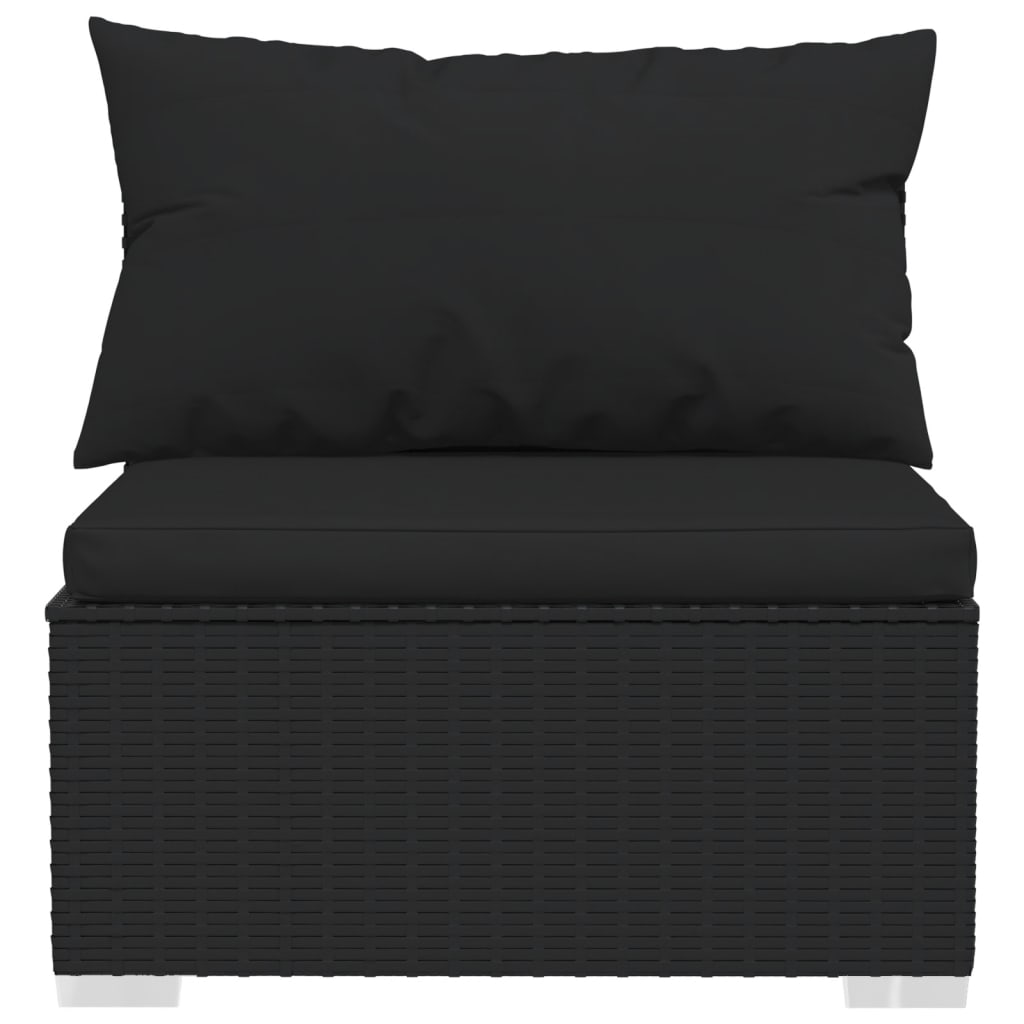 3-Seater Sofa With Cushions Black Poly Rattan