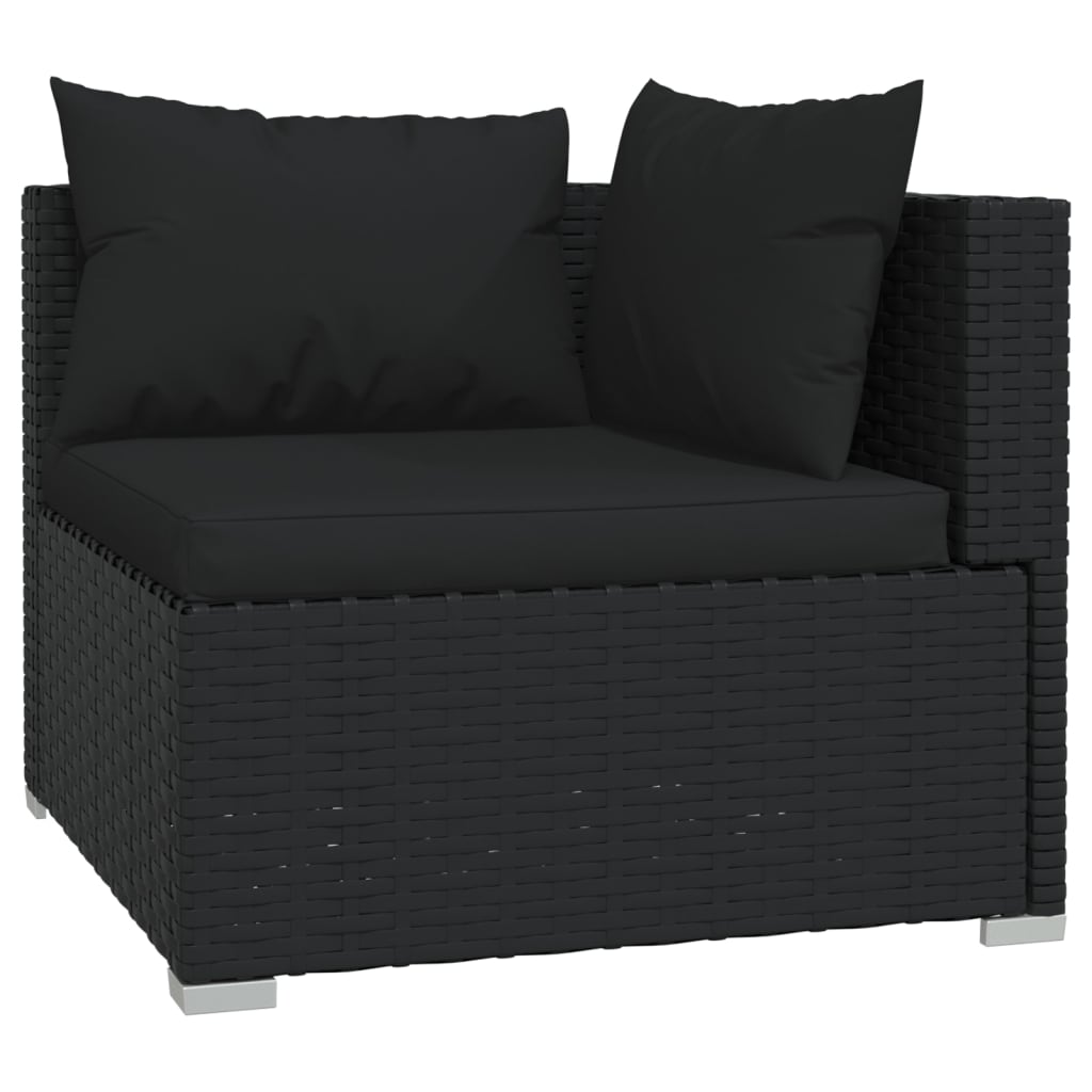 3-Seater Sofa With Cushions Black Poly Rattan