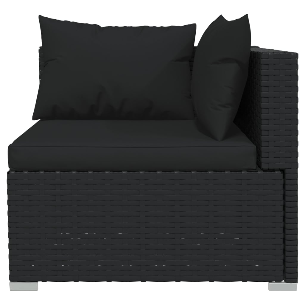 3-Seater Sofa With Cushions Black Poly Rattan