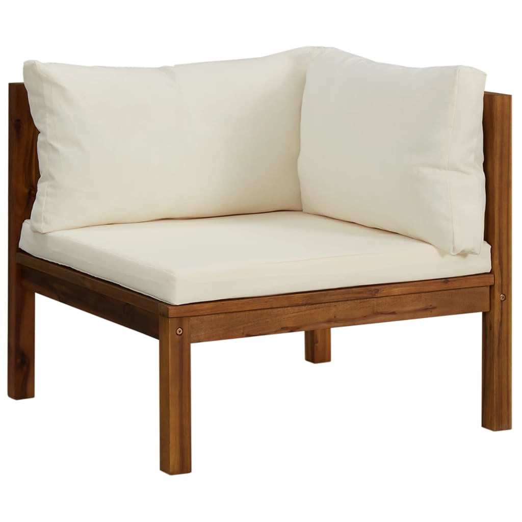 5 Piece Garden Lounge Set With Cream Cushion Solid Acacia Wood