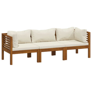 3 Seater Garden Sofa With Cream Cushion Solid Acacia Wood