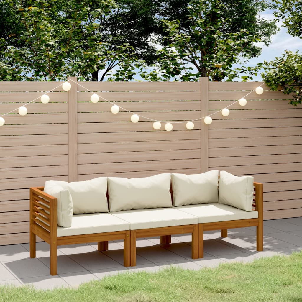3 Seater Garden Sofa With Cream Cushion Solid Acacia Wood