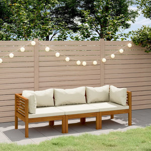 3 Seater Garden Sofa With Cream Cushion Solid Acacia Wood