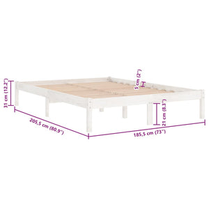 Bed Frame White Solid Wood 183X203 Cm King Size