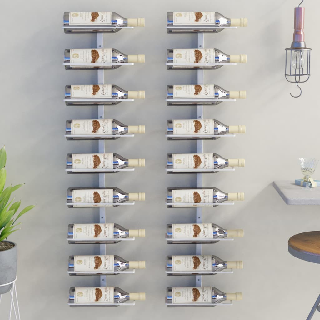 Wall-Mounted Wine Rack For 9 Bottles 2 Pcs White Iron