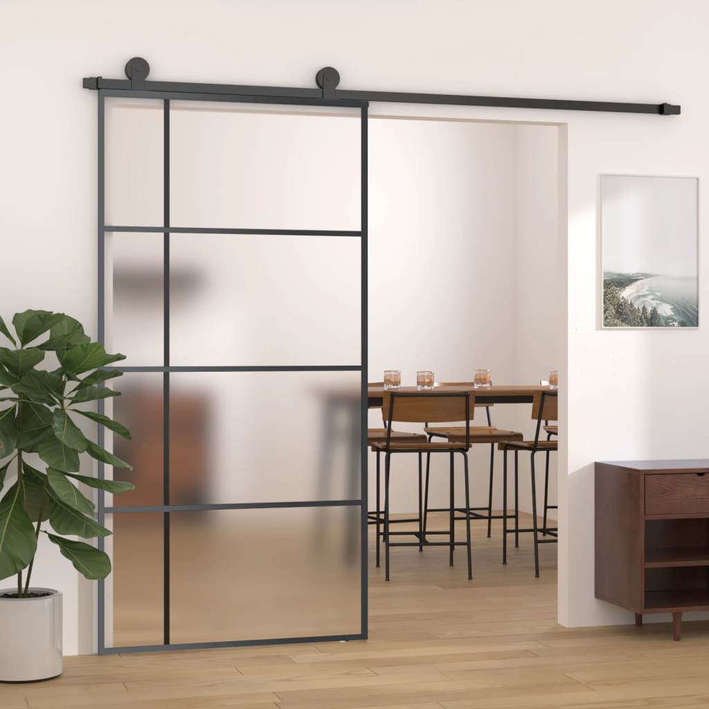 Sliding Door Frosted Esg Glass And Aluminium 102.5X205 Cm Black