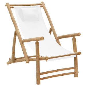 Vida Xl Deck Chair Bamboo And Canvas Cream White