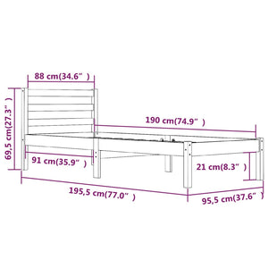 Bed Frame Solid Wood Pine 92X187 Cm Single Size