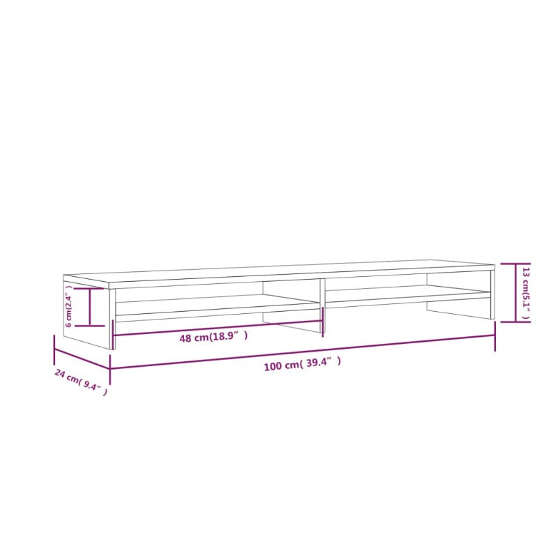 Monitor Stand 100X24x13 Cm Solid Wood Pine