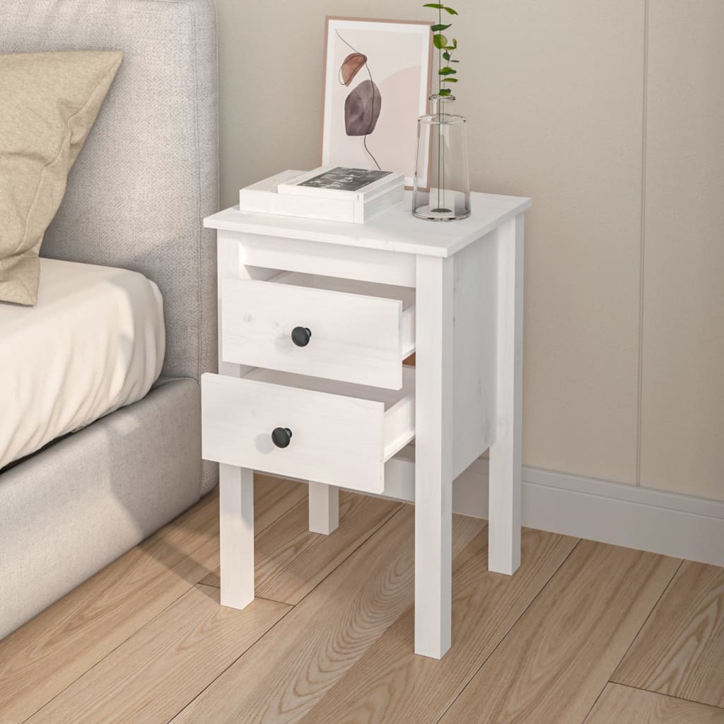 Bedside Cabinet White 40X35x61.5 Cm Solid Wood Pine