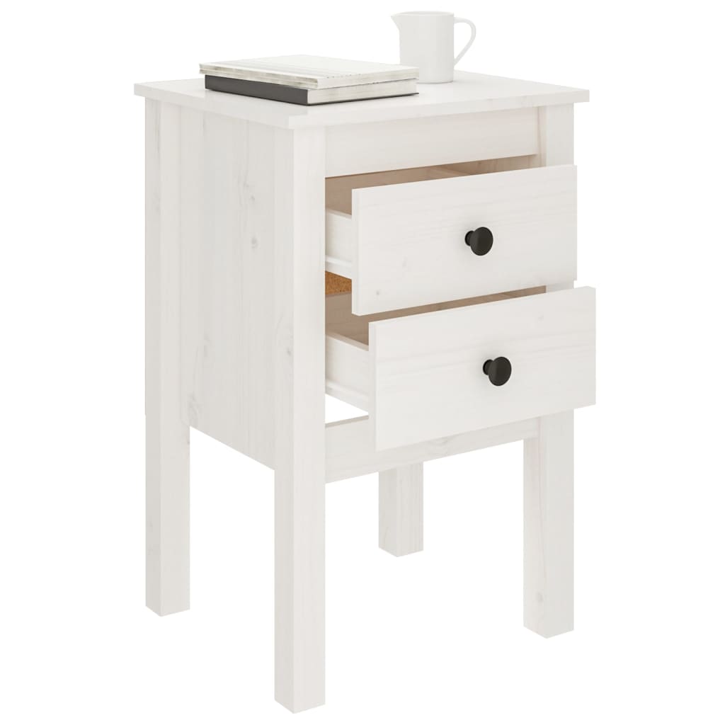 Bedside Cabinet White 40X35x61.5 Cm Solid Wood Pine