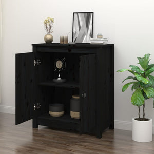 Sideboard Black 70X35x80 Cm Solid Wood Pine