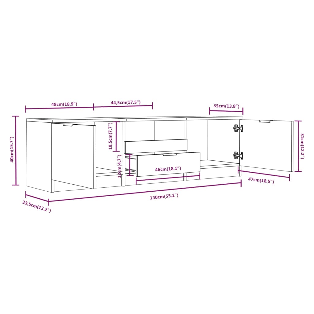 Tv Cabinet Concrete Grey 140X35x40 Cm Engineered Wood