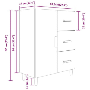 Sideboard White 69.5X34x90 Cm Engineered Wood