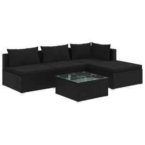 5 Piece Garden Lounge Set With Cushions Poly Rattan Black