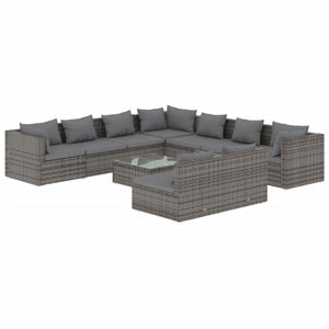 10 Piece Garden Lounge Set With Cushions Grey Poly Rattan