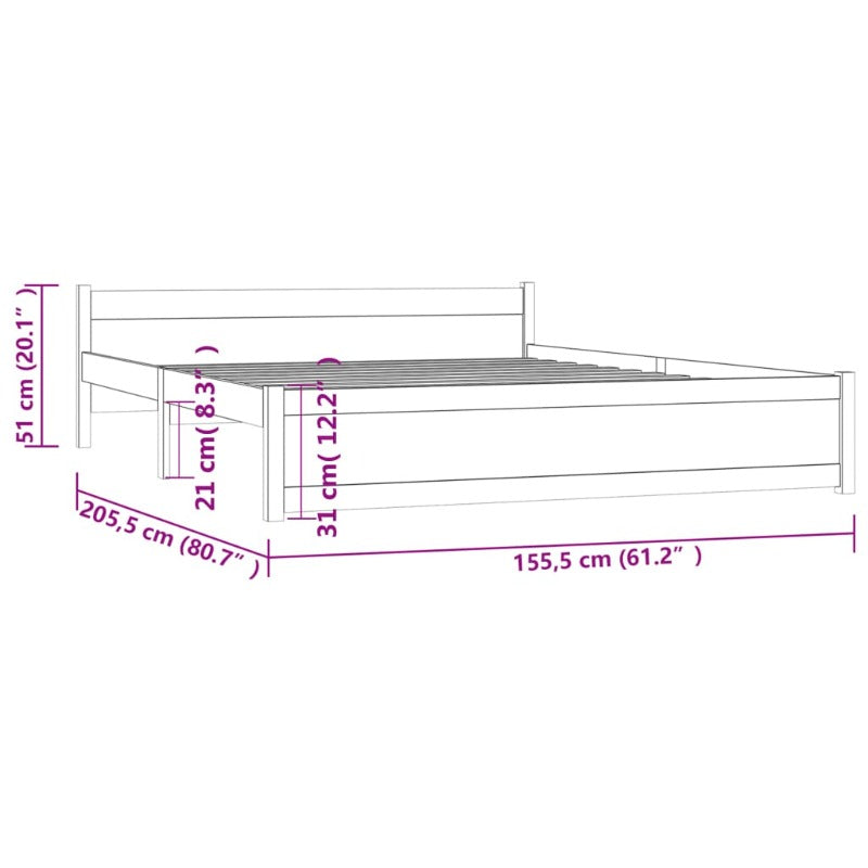 Bed Frame White Solid Wood 153X203 Cm Queen Size