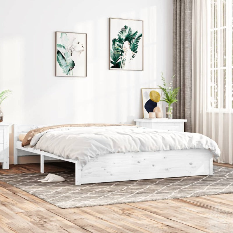 Bed Frame White Solid Wood 153X203 Cm Queen Size