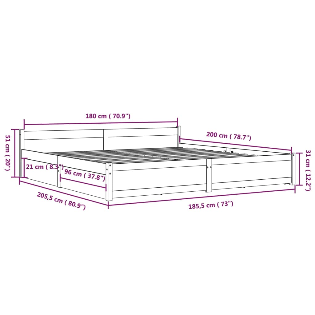 Bed Frame With Drawers 183X203 Cm King Size