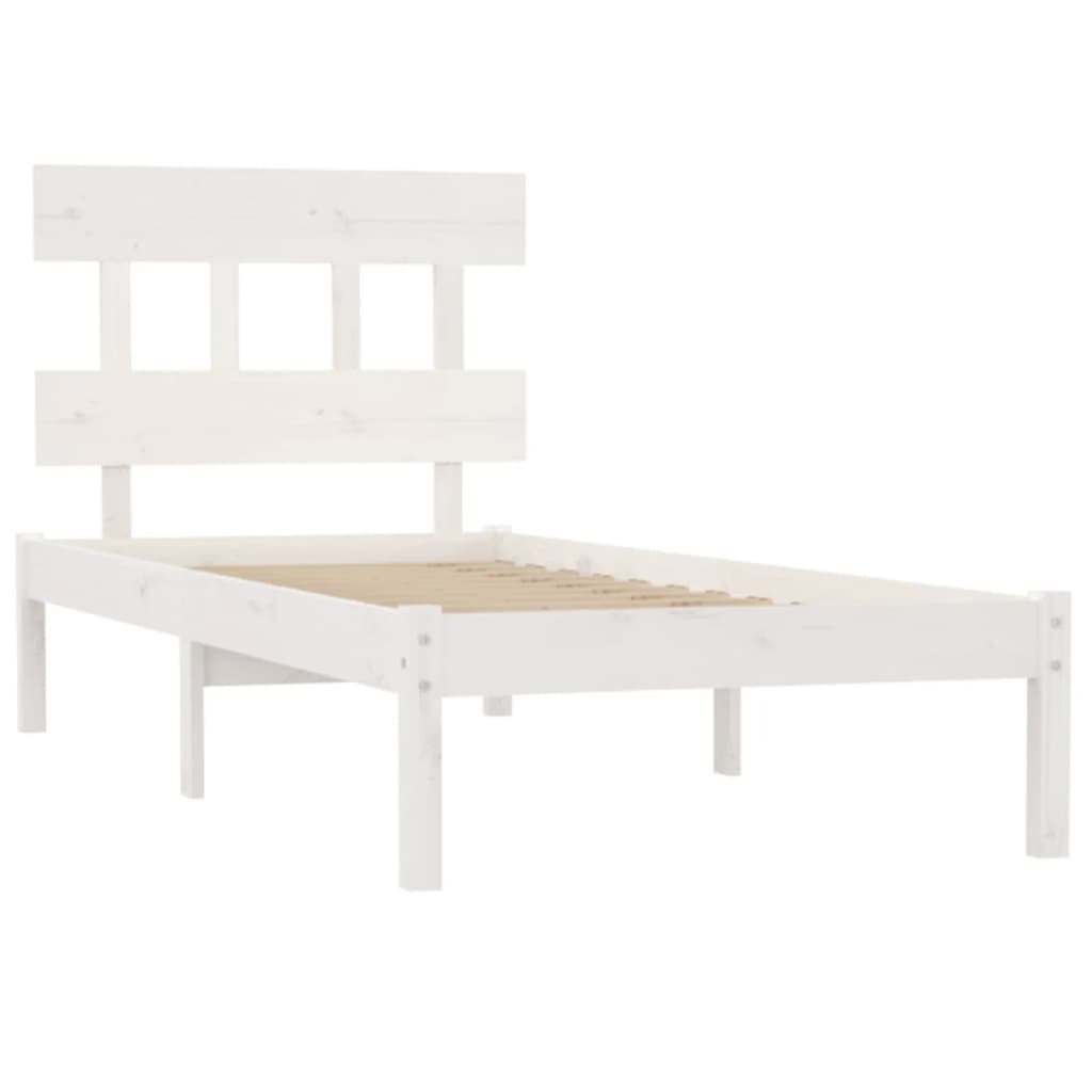 Bed Frame White Solid Wood 92X187 Cm Single Size