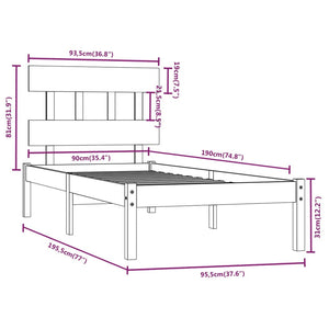 Bed Frame White Solid Wood 92X187 Cm Single Size