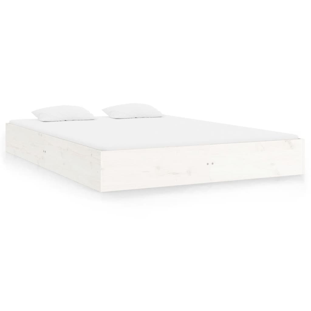 Bed Frame White Solid Wood 153X203 Cm Queen Size