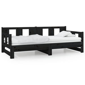 Pull-Out Day Bed Black Solid Wood Pine 2X(92X187) Cm Single Size