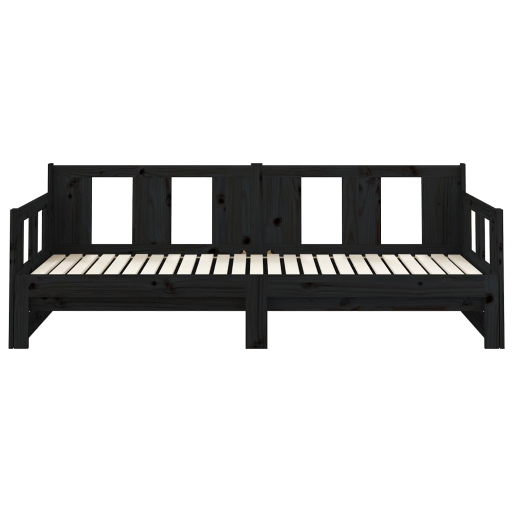 Pull-Out Day Bed Black Solid Wood Pine 2X(92X187) Cm Single Size