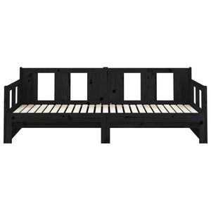 Pull-Out Day Bed Black Solid Wood Pine 2X(92X187) Cm Single Size