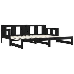 Pull-Out Day Bed Black Solid Wood Pine 2X(92X187) Cm Single Size