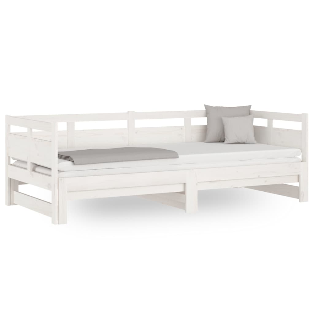 Pull-Out Day Bed White Solid Wood Pine 2X(92X187) Cm Single Size