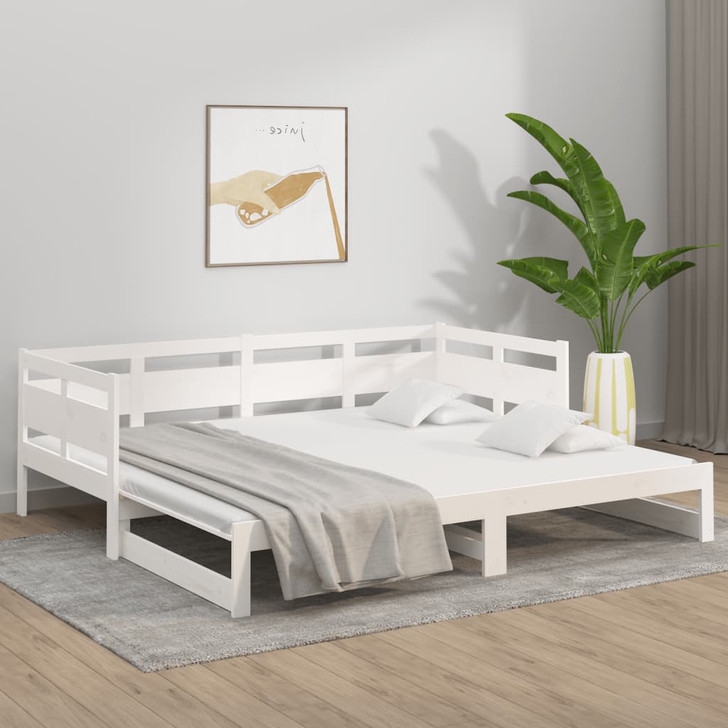 Pull-Out Day Bed White Solid Wood Pine 2X(92X187) Cm Single Size