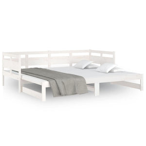 Pull-Out Day Bed White Solid Wood Pine 2X(92X187) Cm Single Size