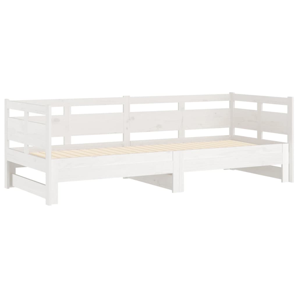 Pull-Out Day Bed White Solid Wood Pine 2X(92X187) Cm Single Size