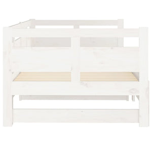 Pull-Out Day Bed White Solid Wood Pine 2X(92X187) Cm Single Size