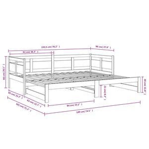 Pull-Out Day Bed White Solid Wood Pine 2X(92X187) Cm Single Size