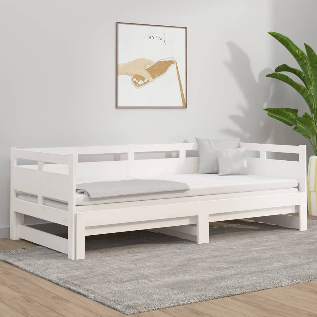 Pull-Out Day Bed White Solid Wood Pine 2X(92X187) Cm Single Size