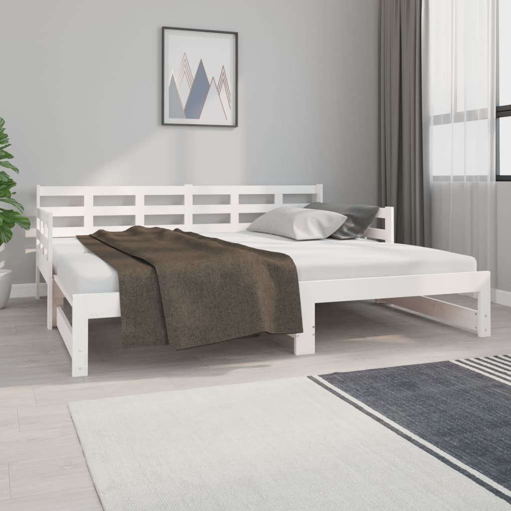 Pull-Out Day Bed White Solid Wood Pine 2X(92X187) Cm Single Size